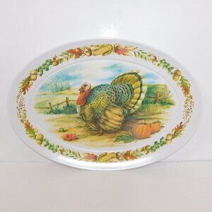 Vintage Thanksgiving Turkey Melamine  Harvest Platter Brookpark 1521  21" x 15"